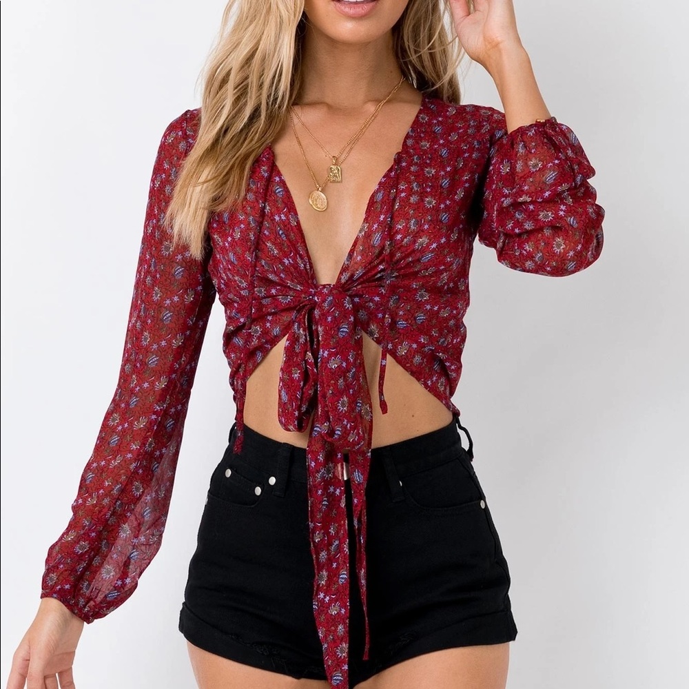 Princess Polly Waverley Floral Tie Up Blouse